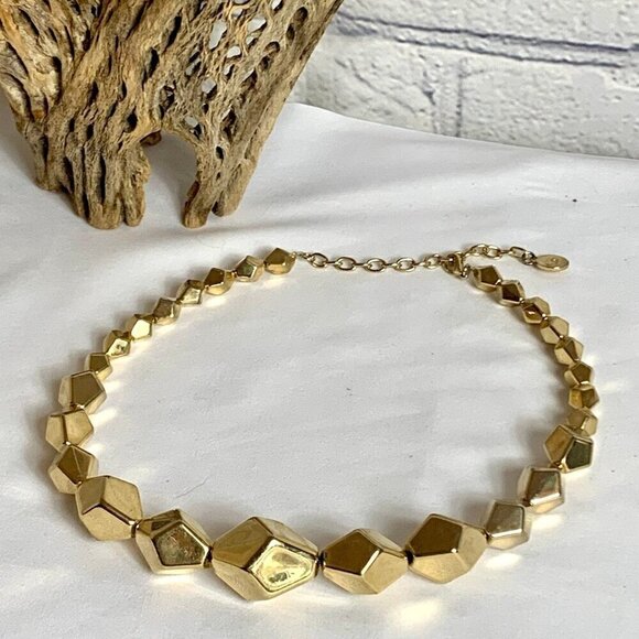Vintage Graziano Gold Tone Bead Geometric Necklace - Picture 7 of 7
